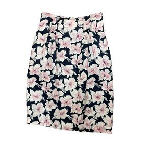 Jones New York Floral Pencil Skirt Size 6 Navy Pink Lined Midi Career Rayon